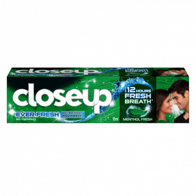 CLOSE UP EVER FRESH TOOTHPASTE UPTO 12 HOURS FRESH BREATH WITH ANTI BACTERIAL FORMULA MENTHOL FRESH 100 ML